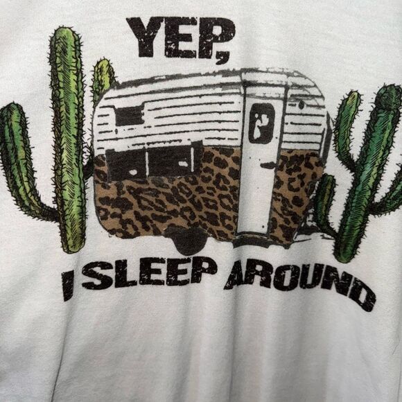 White Graphic T-Shirt with Cactus Design Camper - Picture 2 of 4